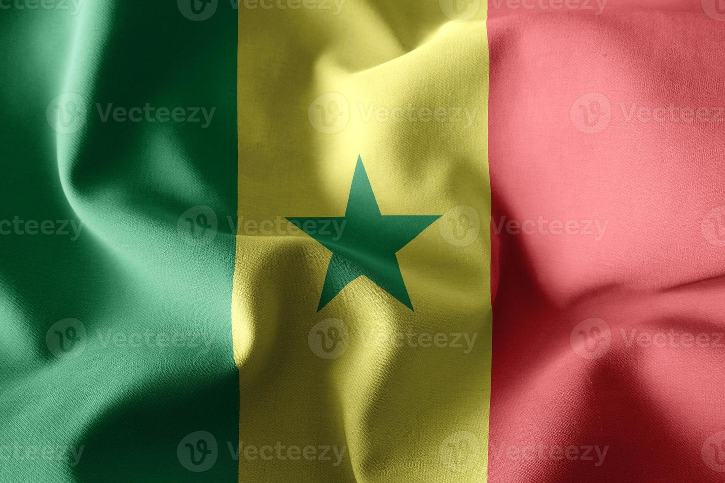 3d realistisk vinka silke flagga av senegal foto