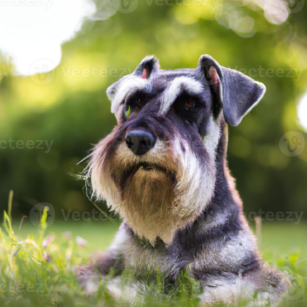 söt valp hund med grön gräs bokeh bakgrund premie Foto