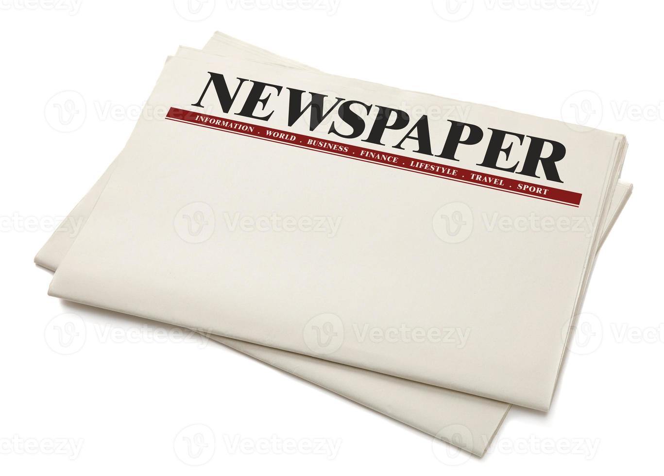 attrapp av företag tidning tom med tömma Plats för Nyheter text isolerat på vit bakgrund foto