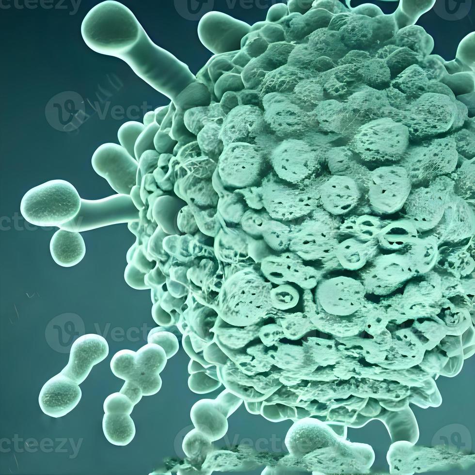 virus och bakterie av olika former mot en blå bakgrund. begrepp av vetenskap och medicin. tolkning foto