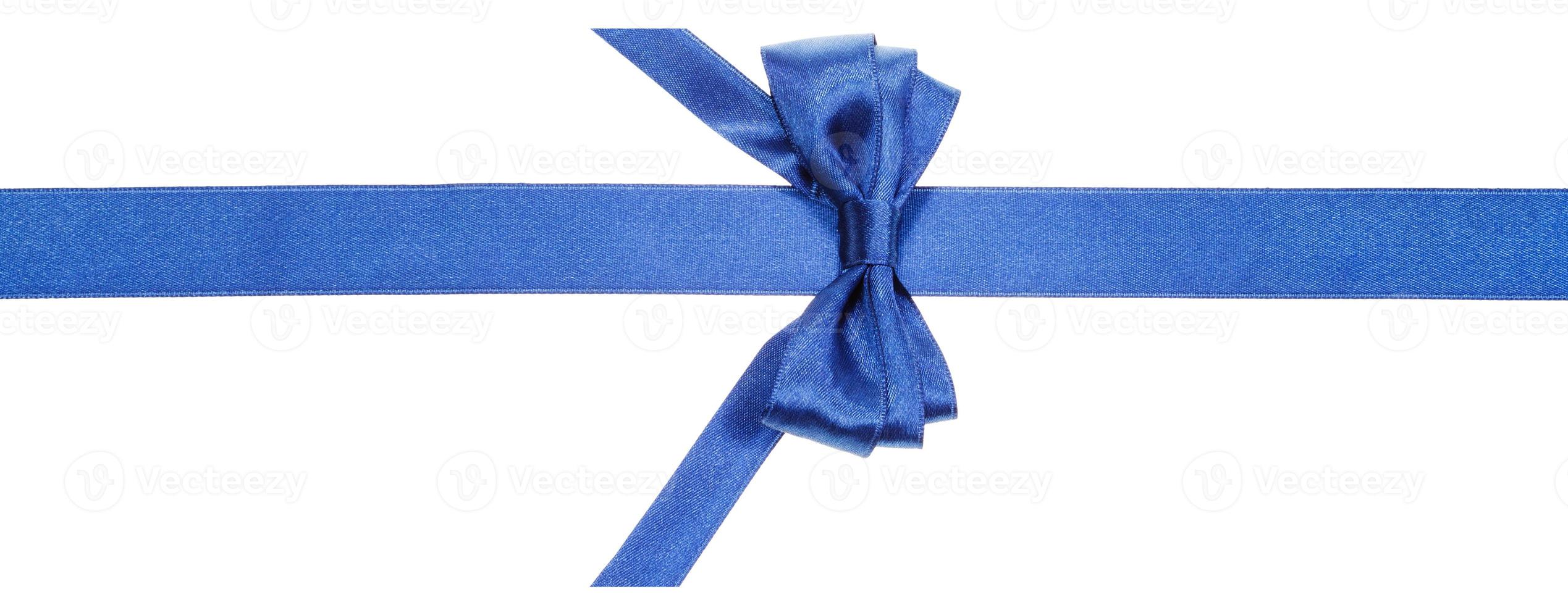 verklig blå rosett med vertikalt skära slutet på silke band foto