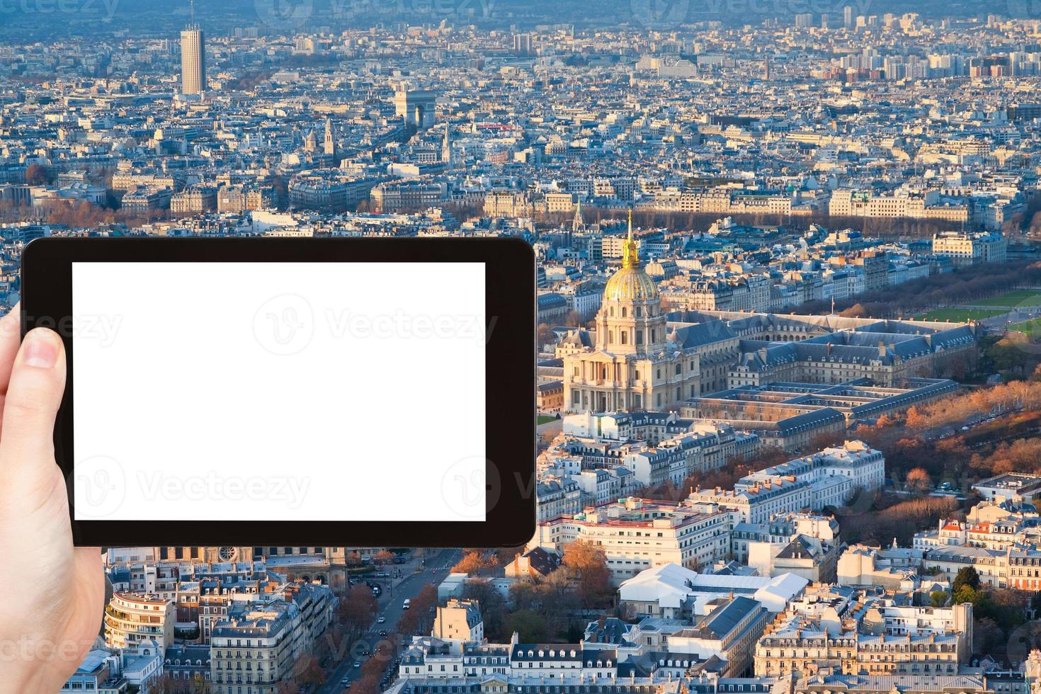 turist fotografier av panorama av paris i vinter- foto