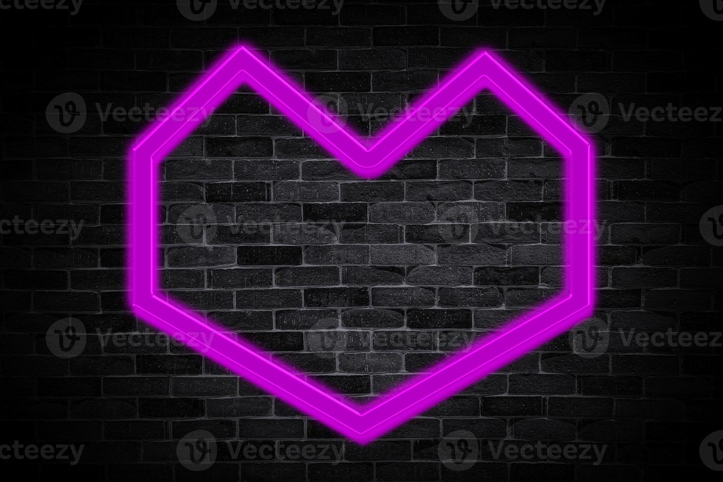 hjärta symbol tecken neon baner på tegel vägg bakgrund med kopia Plats. foto