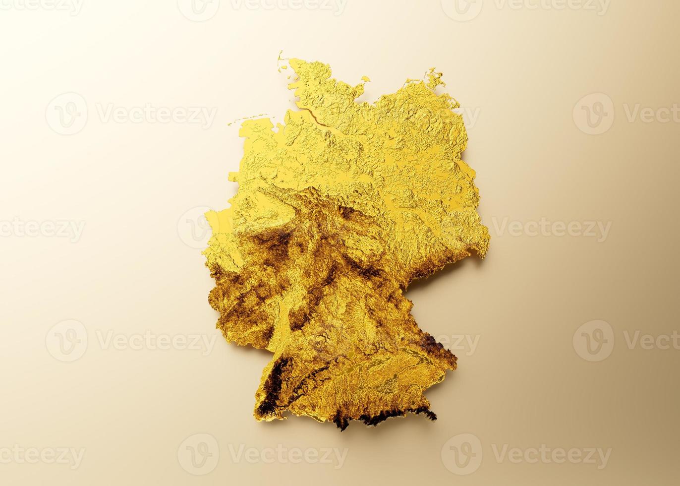 Tyskland Karta gyllene metall Färg höjd Karta på vit bakgrund 3d illustration foto