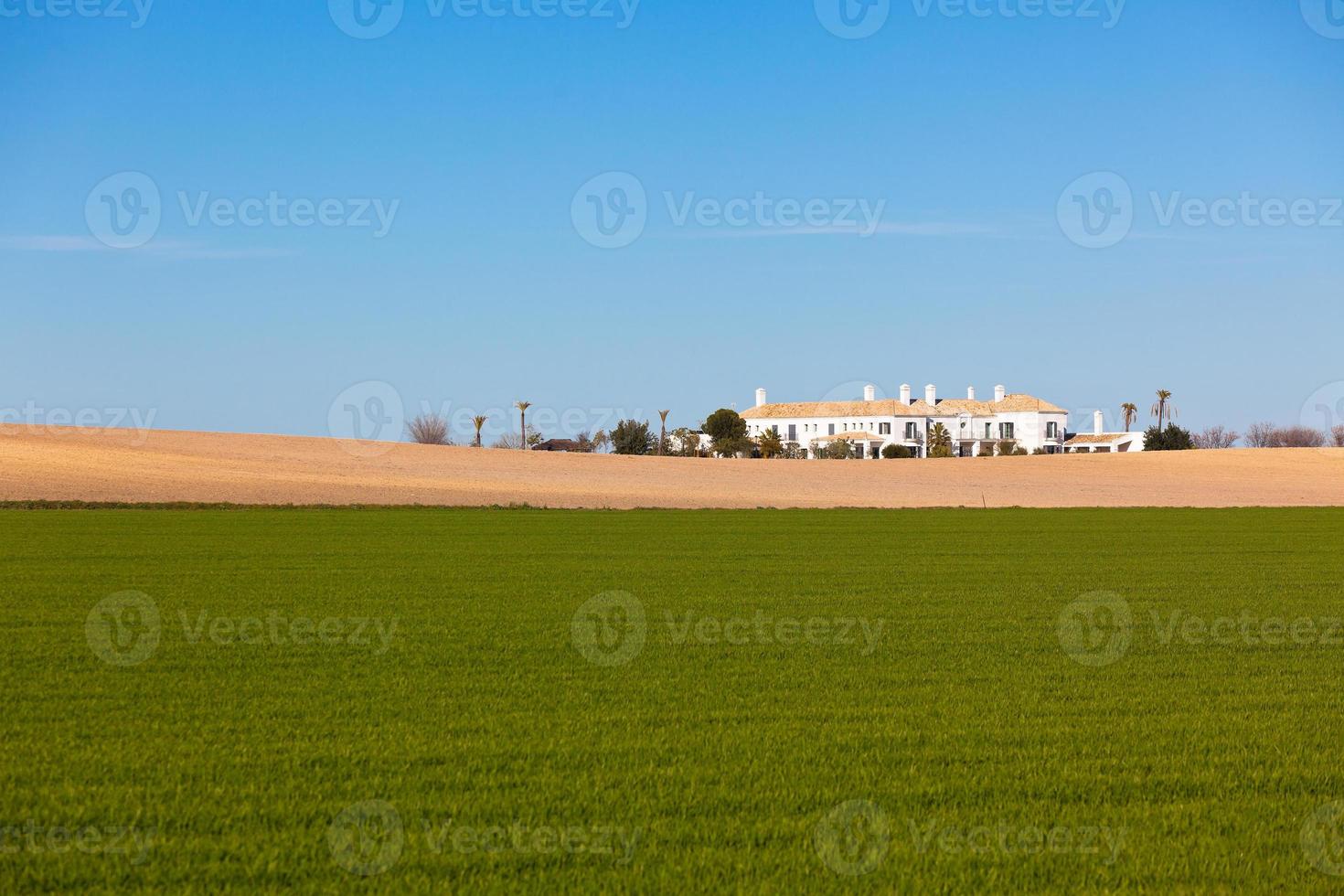 söder Spanien lantlig landskap med hus och grön fält foto