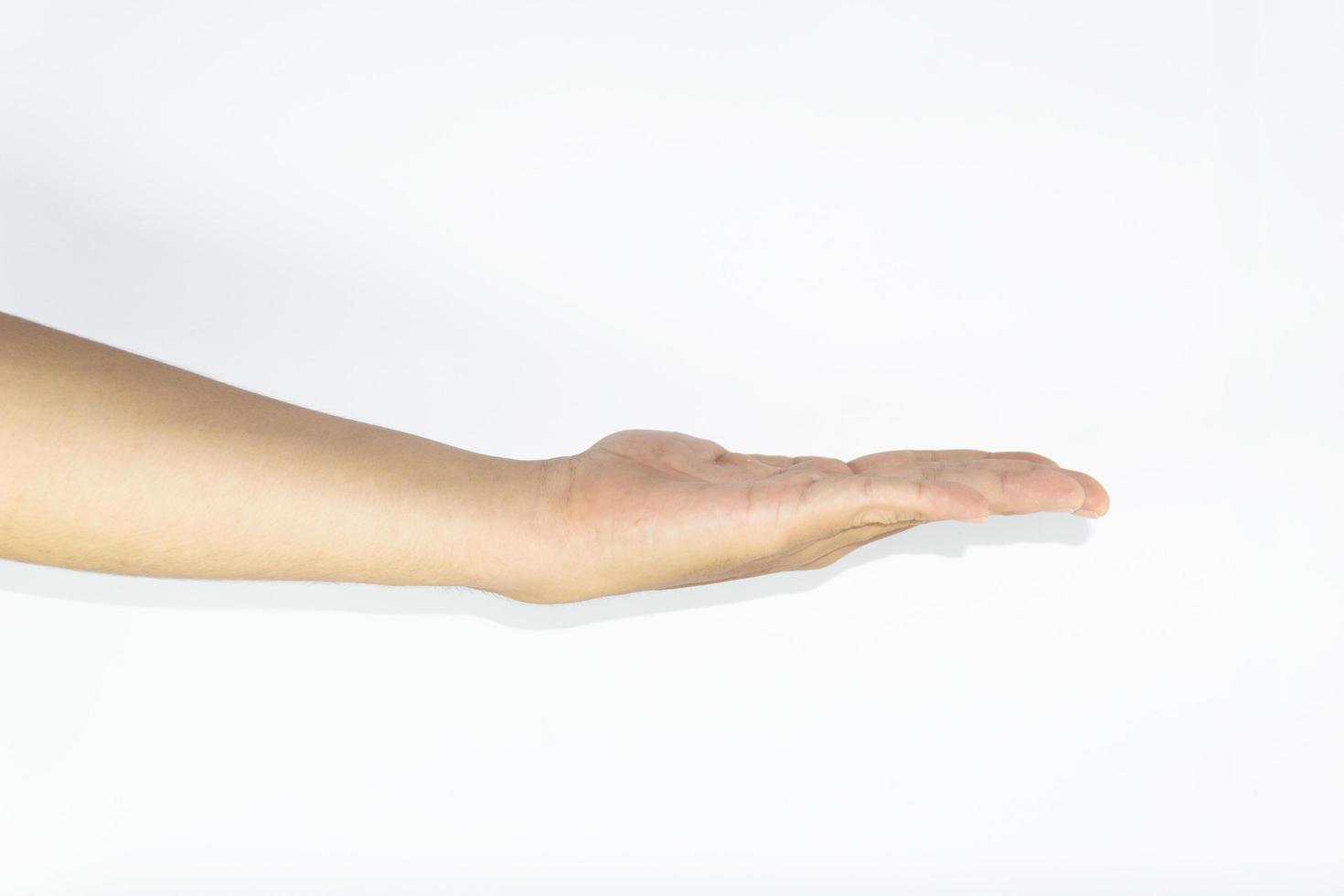 manlig asiatisk hand gester isolerat över de vit bakgrund. foto