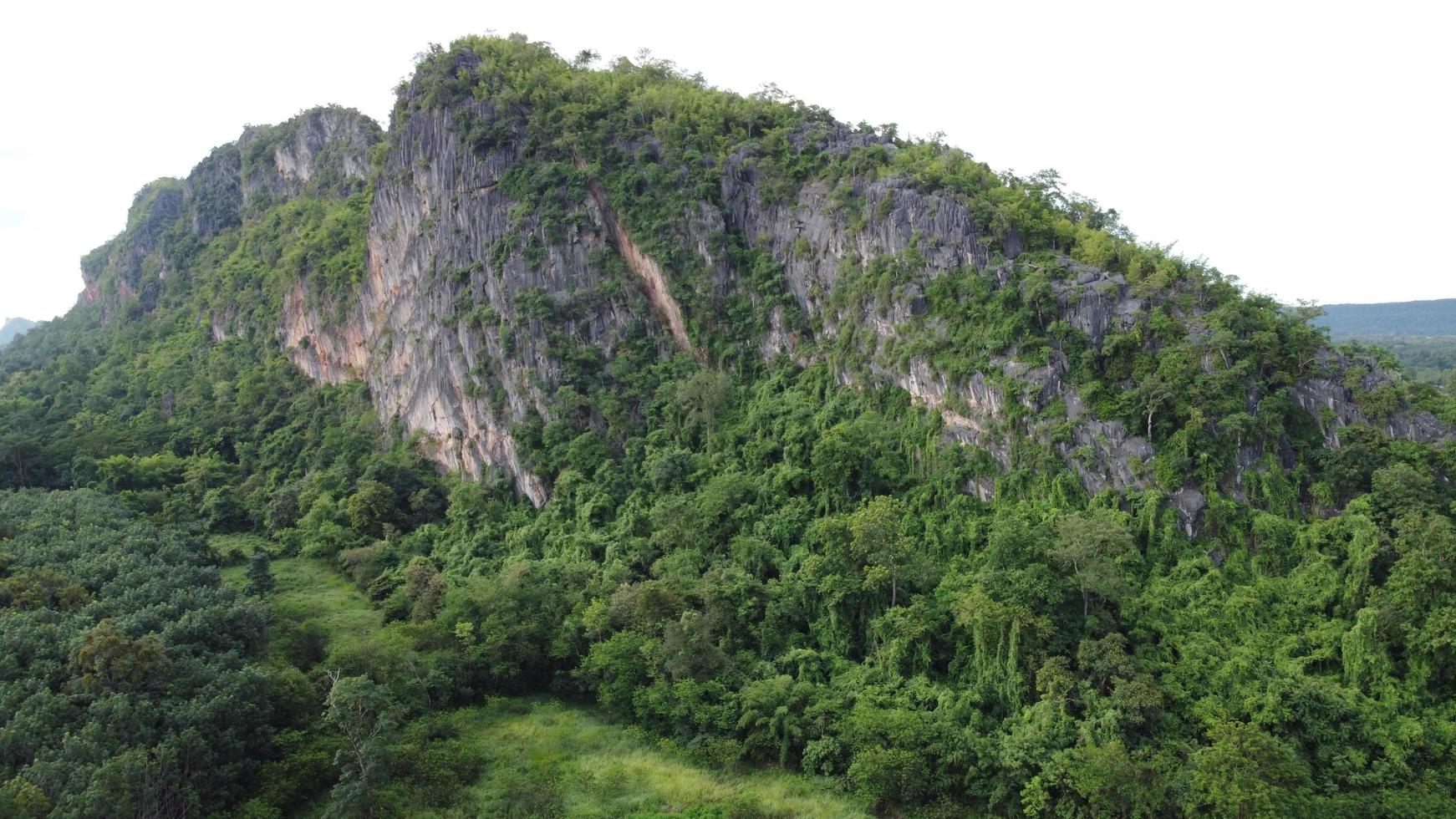 skön antenn se till väg med moutains och skog fångad från ovan foto