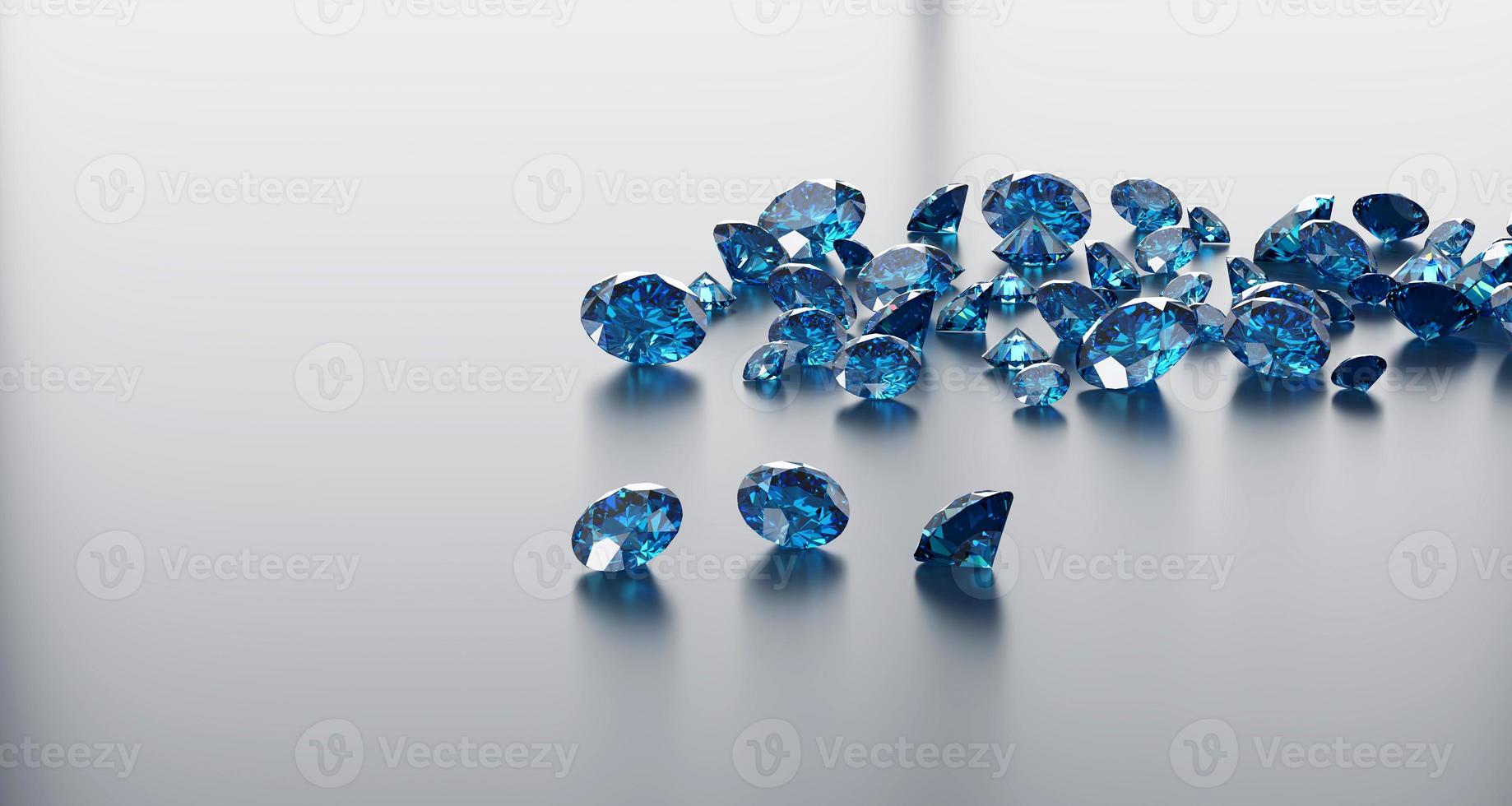 grupp av blå diamant safir placerad på blank bakgrund 3D-rendering foto