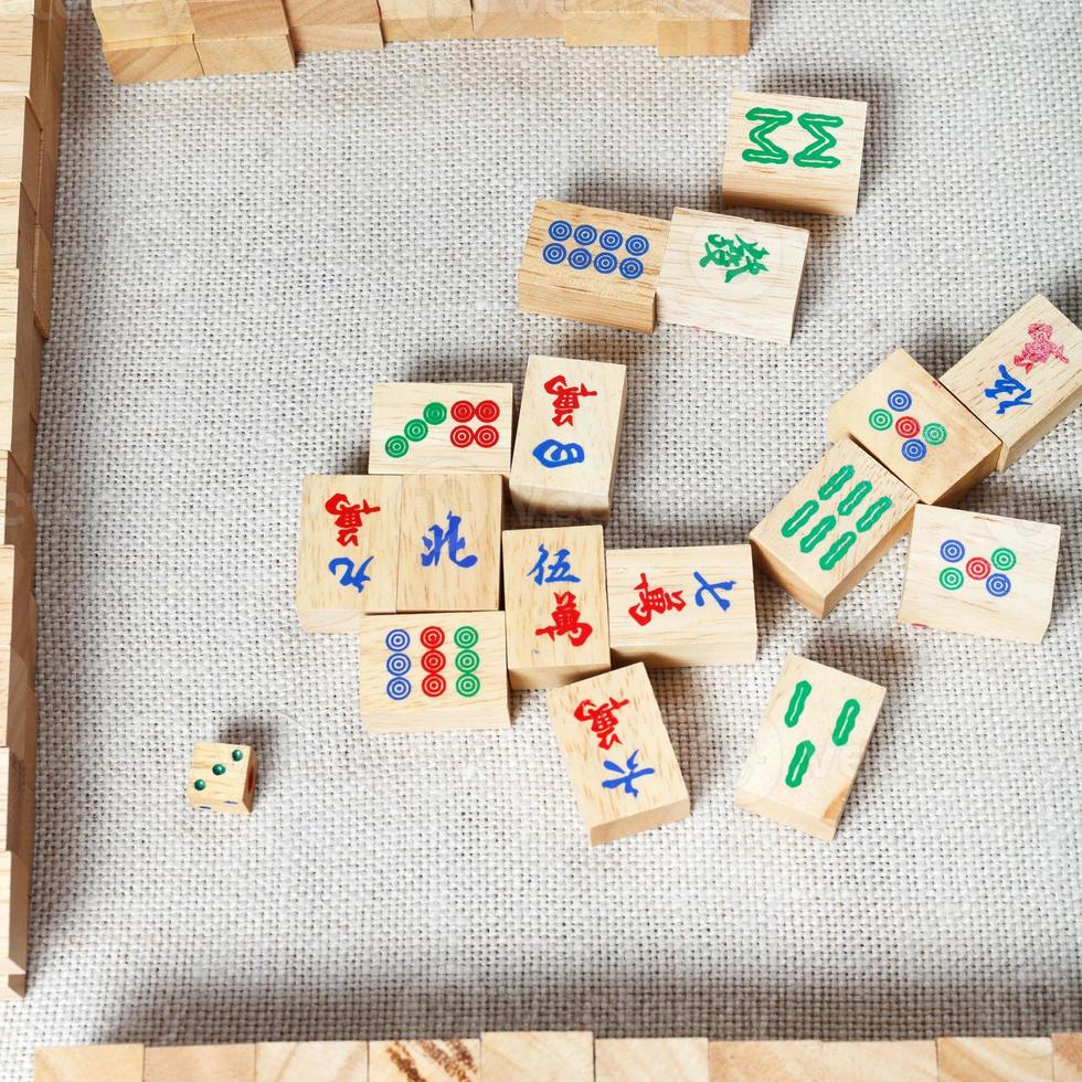 topp se av mahjong skrivbord spel foto