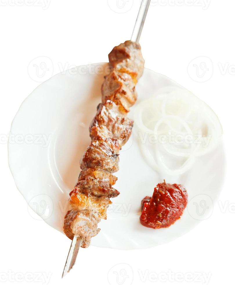 ovan se av grillspett lamm shish kebab isolerat foto