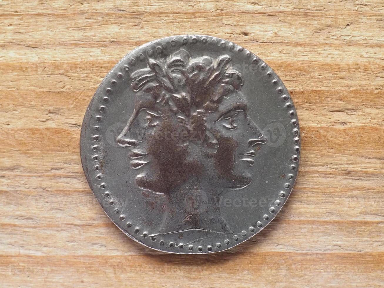 gammal roman didrachm mynt framsida som visar janus cirka 269 före Kristus foto