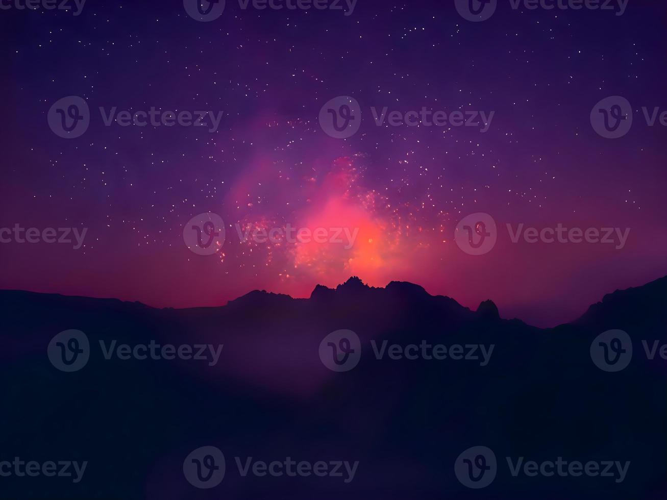nattlandskap berg och Vintergatan galax bakgrund vår galax, lång exponering, svagt ljus foto