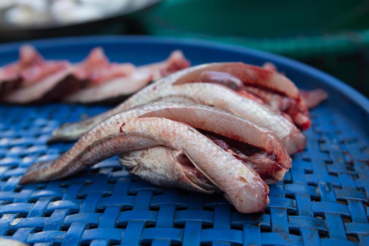 färsk fisk och skaldjur på marknaden i Thailand foto