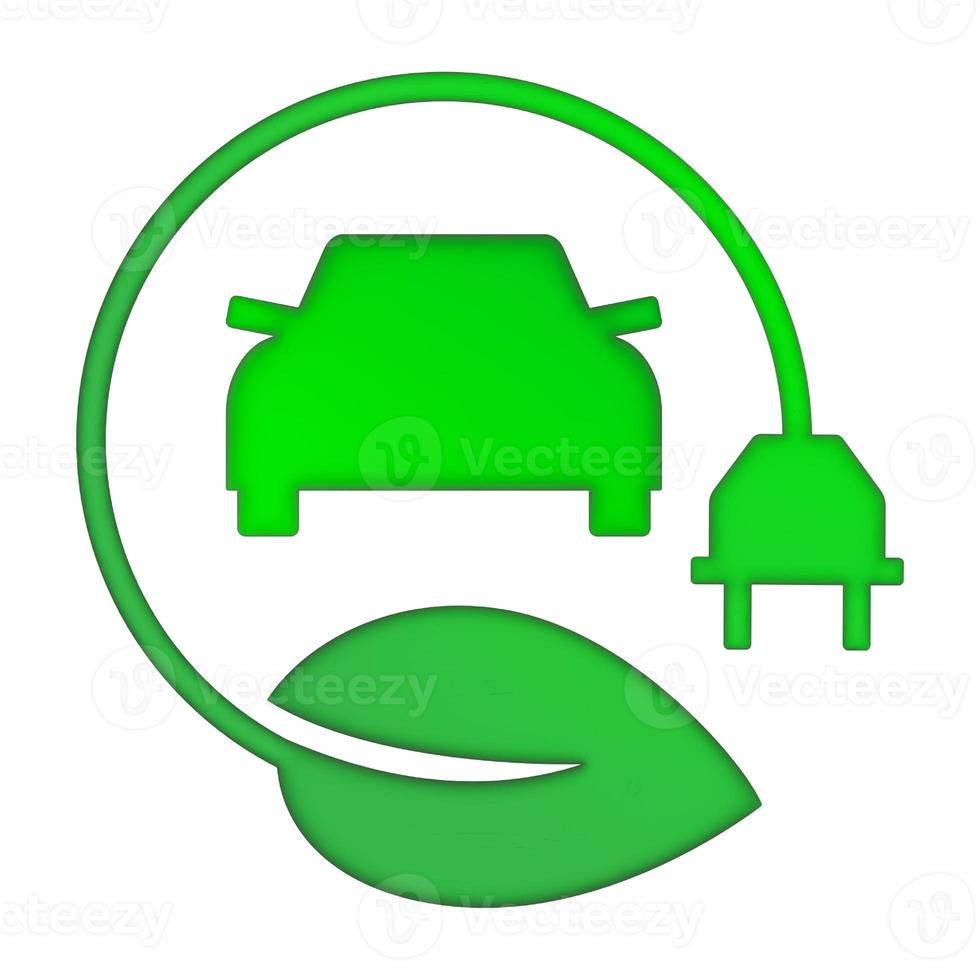 3d eco elektricitet. grön blad, elektrisk plugg och bil. logotyp begrepp design mall. foto