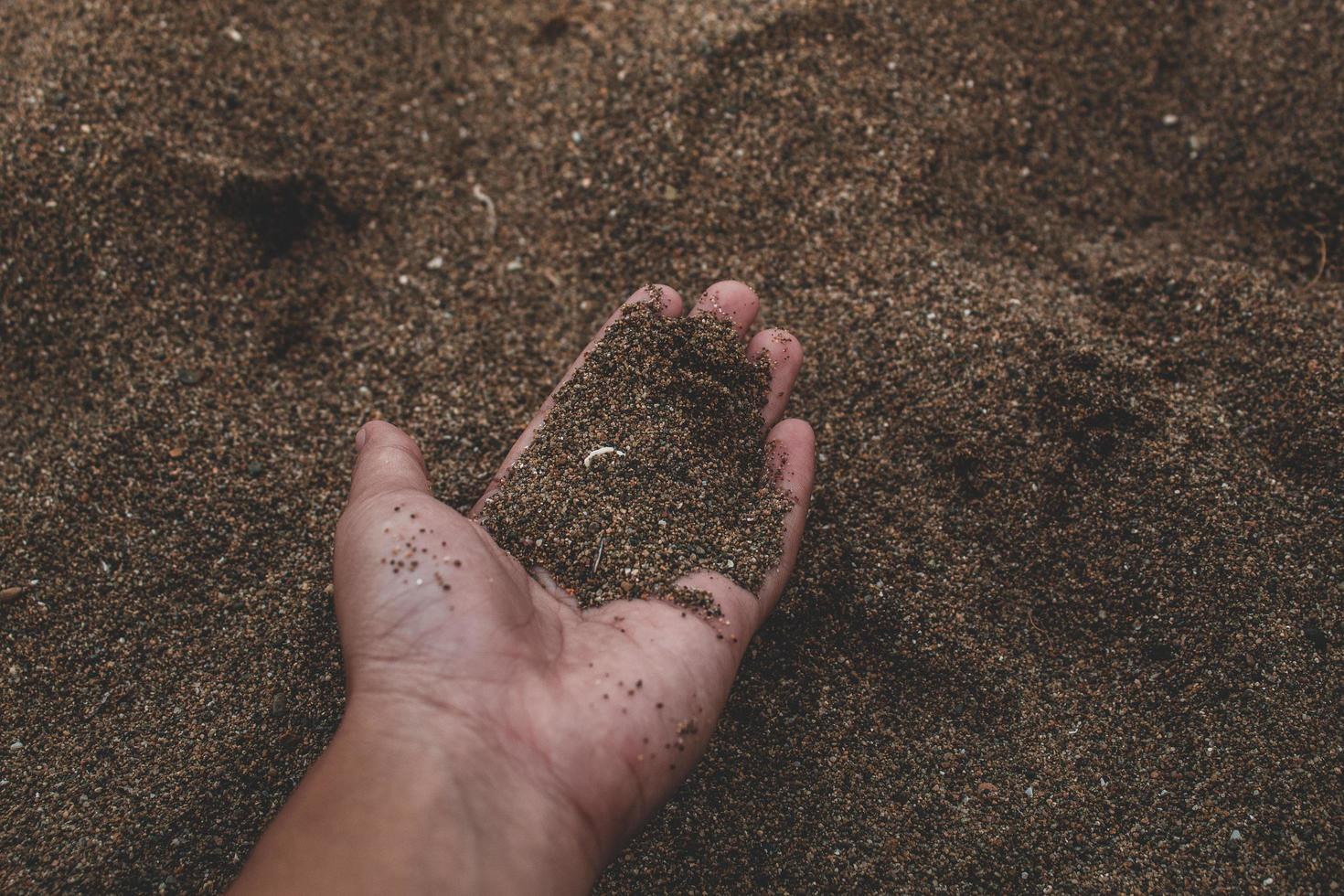 person som håller sand foto