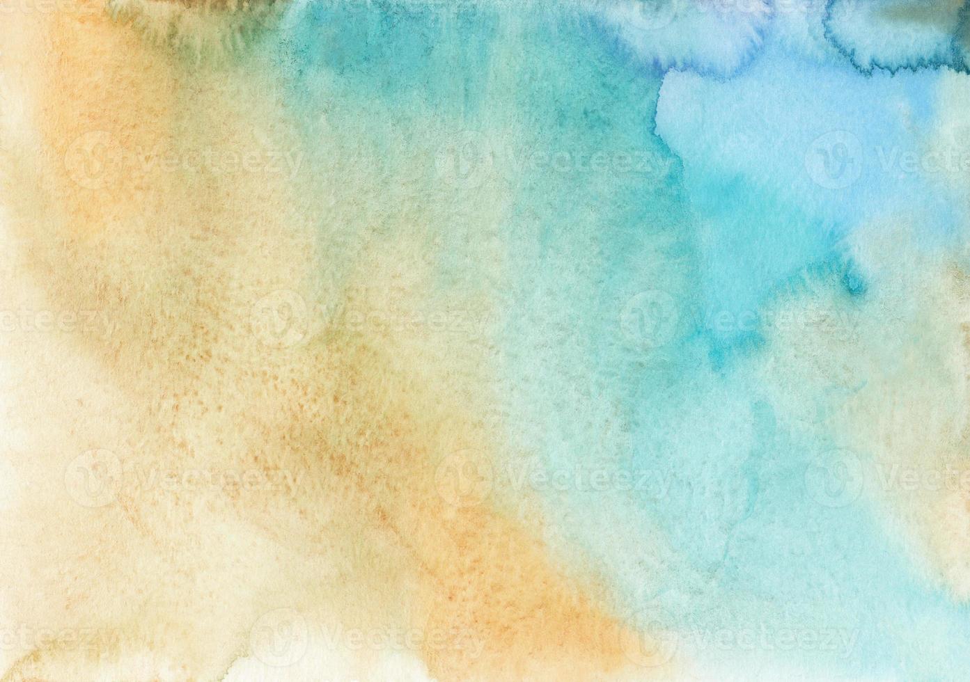 vattenfärg pastell gul och blå bakgrund textur. ljus beige och turkos fläckar på papper, hand målad. foto