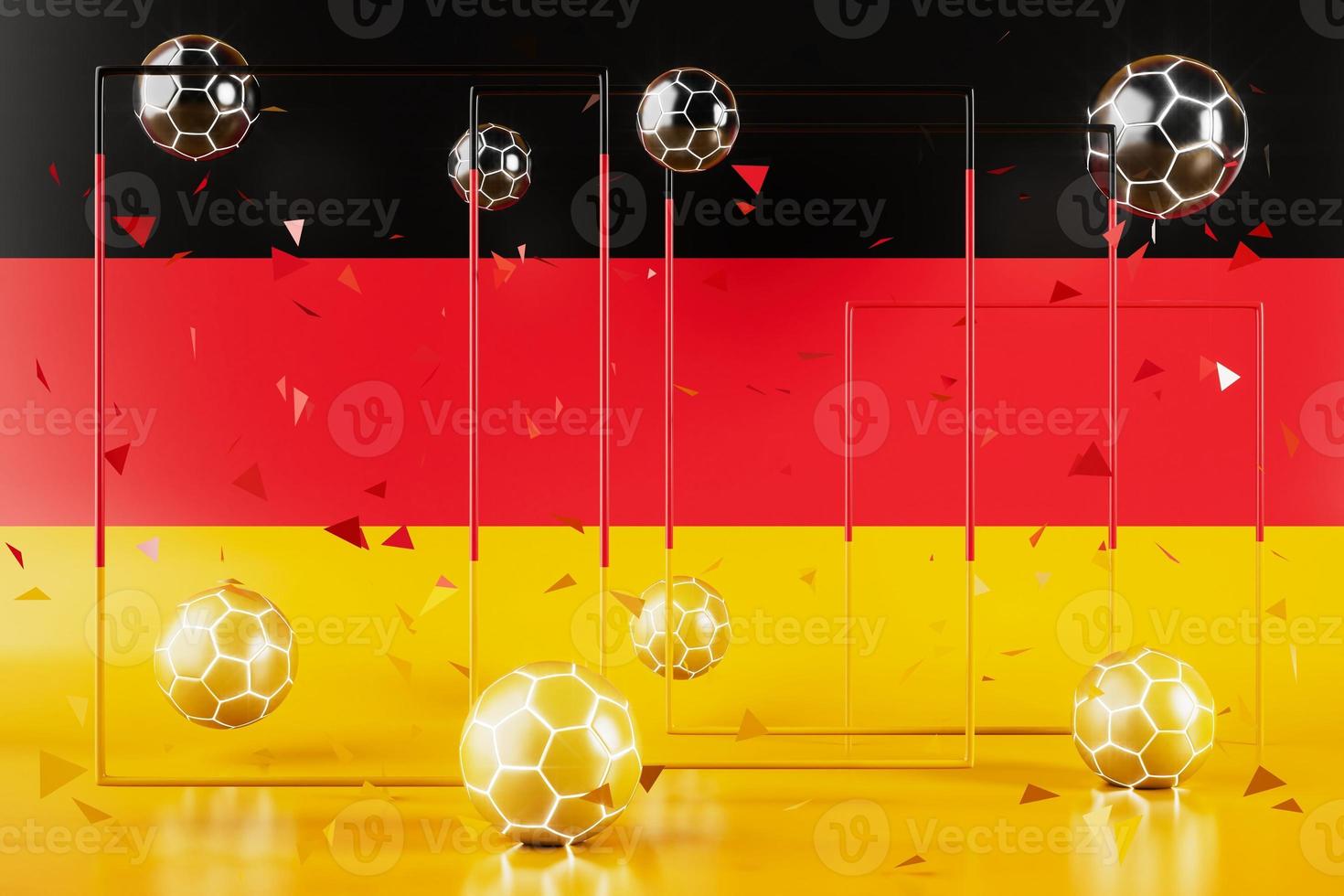 fotboll bollar objekt, sport boll design, fotboll element tysk Färg begrepp, 3d illustration, abstrakt fotboll teknologi, smartphone mobil skärm, grön bakgrund, uppkopplad sport, tysk flagga foto