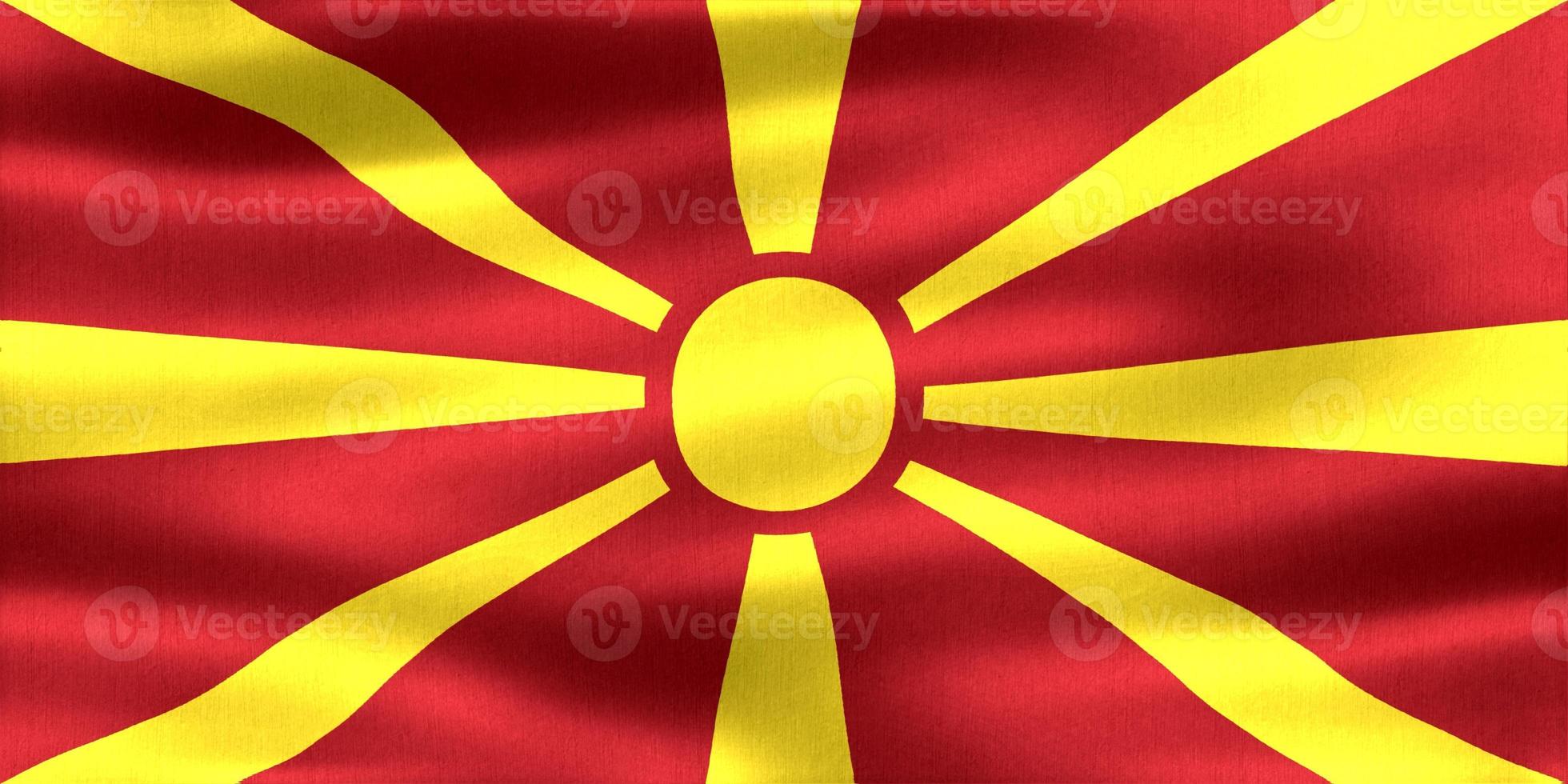 3D-illustration av en nordmakedoniens flagga - realistiskt viftande tygflagga foto
