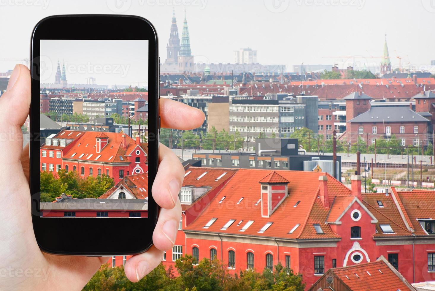 turist tar Foto av köpenhamn stad