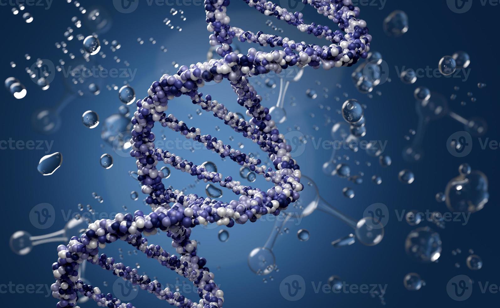 3d dna strukturera eller blå helix kromosom, teknologi vetenskap bakgrund. 3d framställa illustration foto