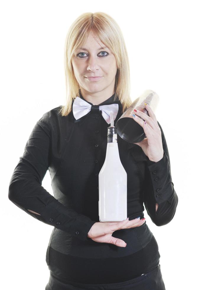 kvinna bartender isolerat på vit foto