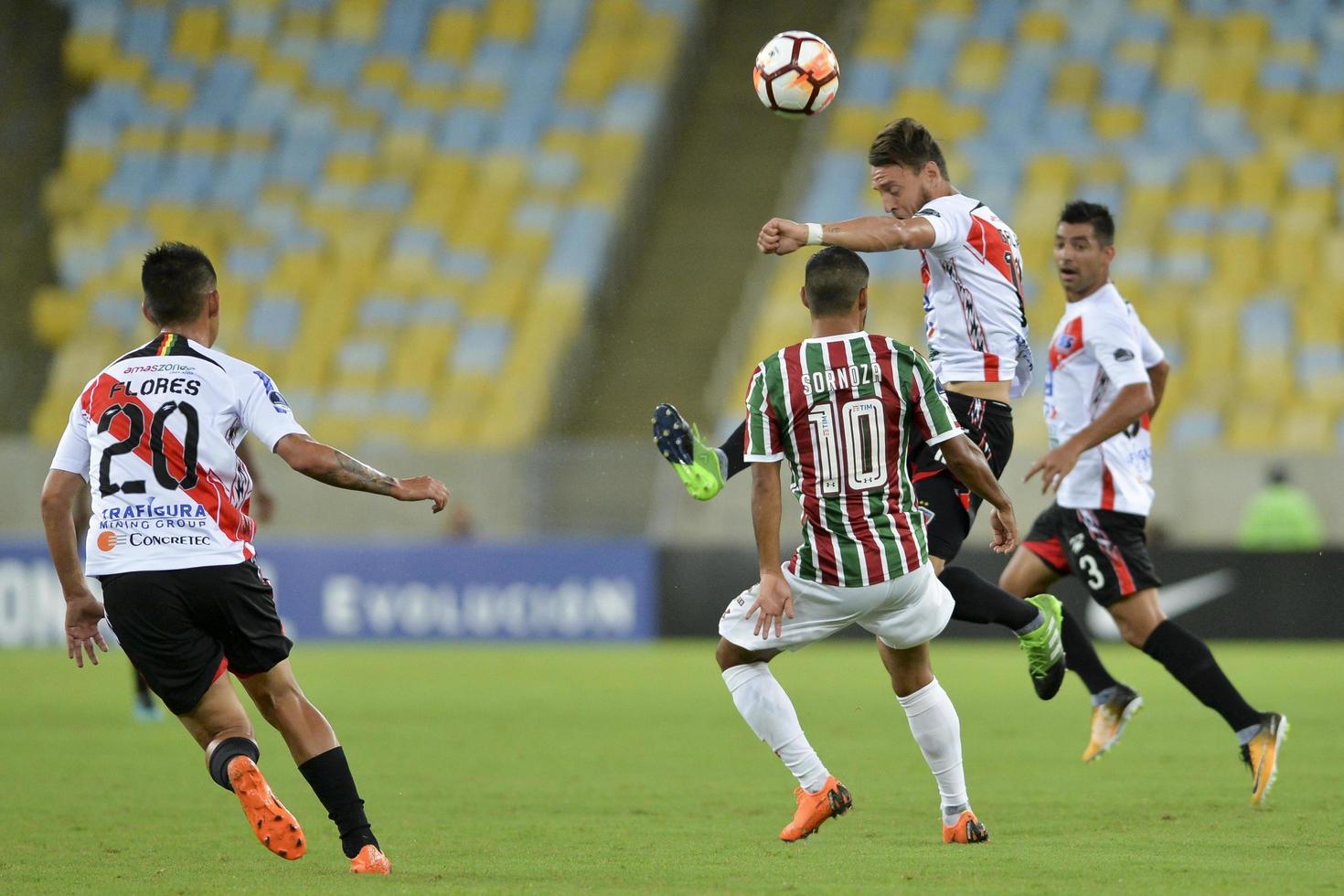 rio, Brasilien - april 11, 2018 - segrare galain pecora spelare i match mellan fluminense och nacional potossi förbi de sulamerica mästerskap i maracana stadion foto