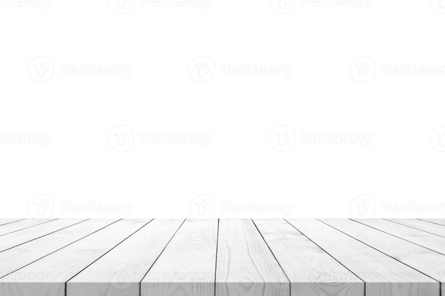 tömma vit trä- tabell topp isolerat på vit bakgrund foto
