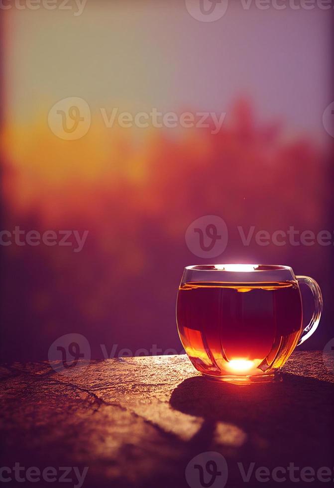 3d renderingn av en kopp av värma te i höst lampor foto