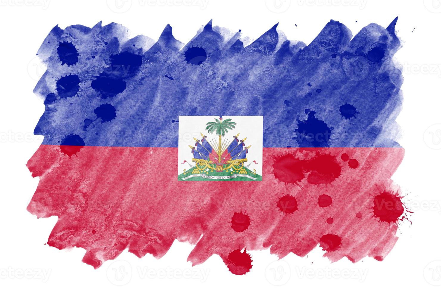 haiti flagga är avbildad i flytande vattenfärg stil isolerat på vit bakgrund foto