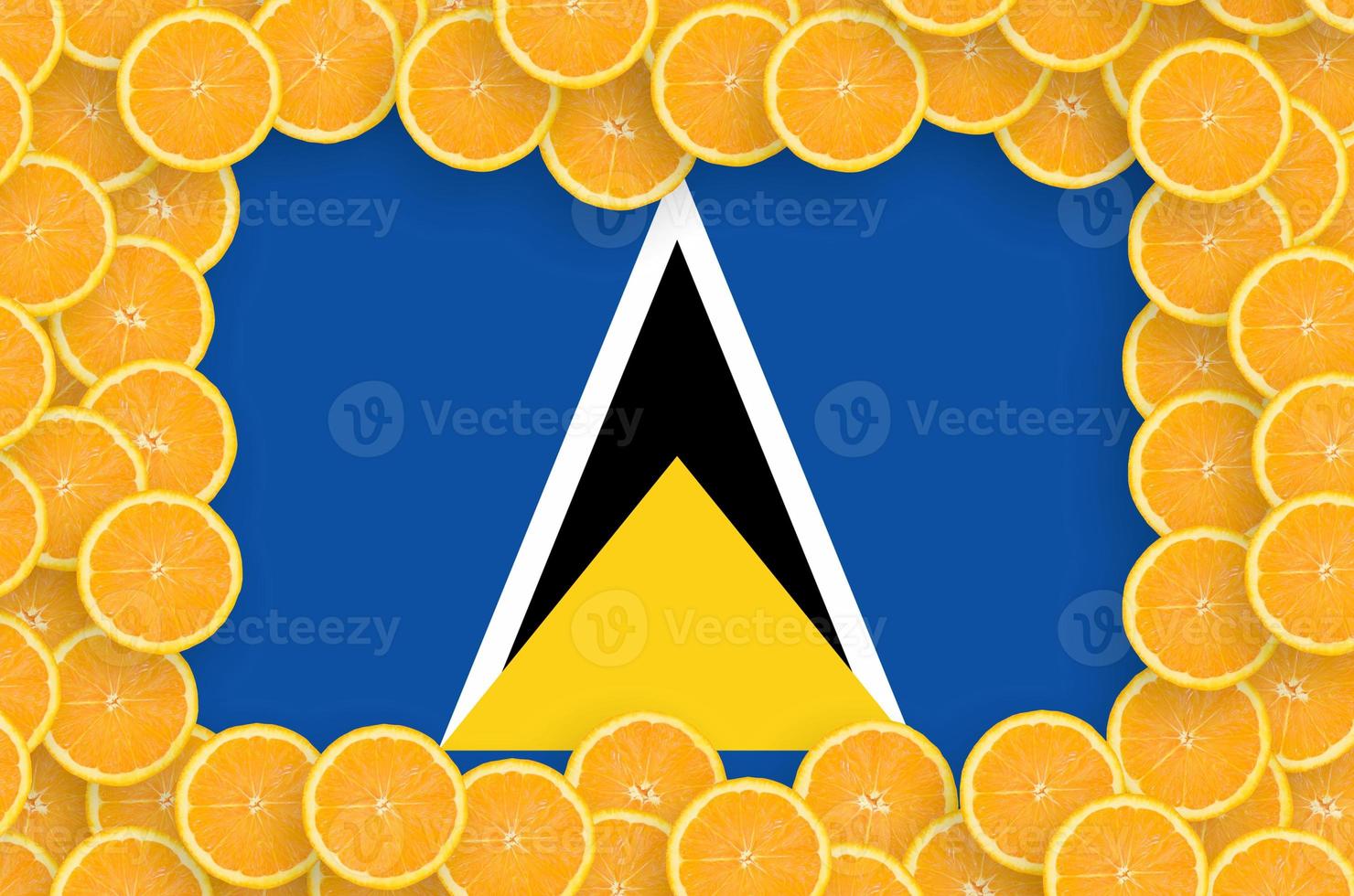 helgon lucia flagga i färsk citrus- frukt skivor ram foto