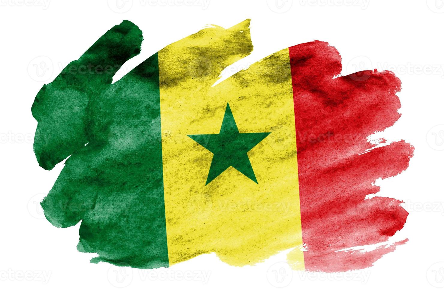 senegal flagga är avbildad i flytande vattenfärg stil isolerat på vit bakgrund foto