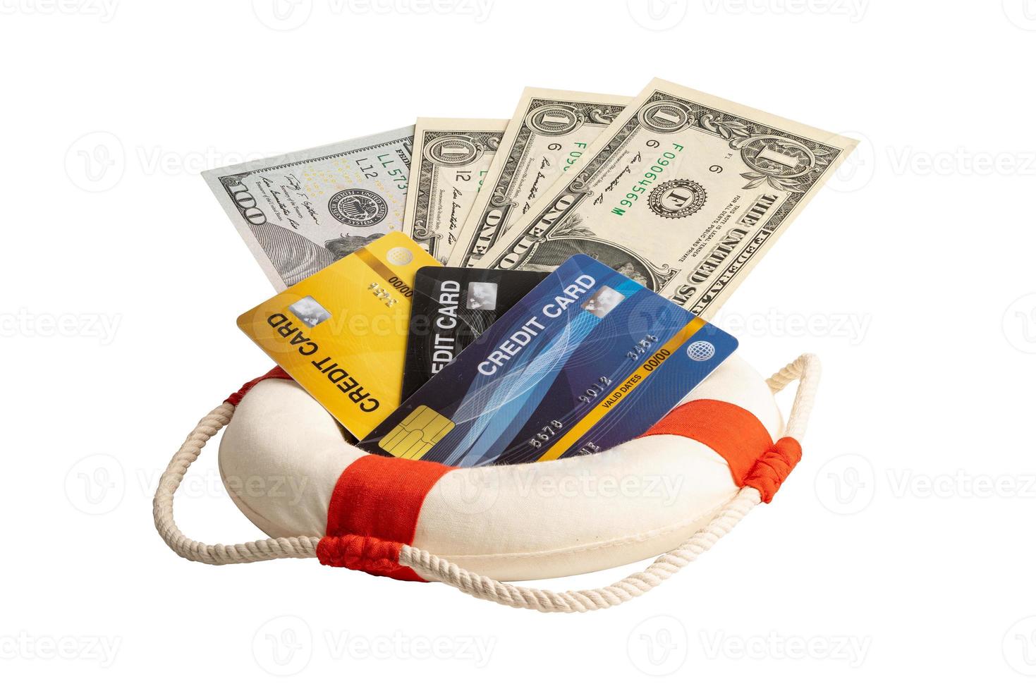 finansiell kris, livbåt med oss dollar sedlar, bistånd och säkerhet av finansiera. foto
