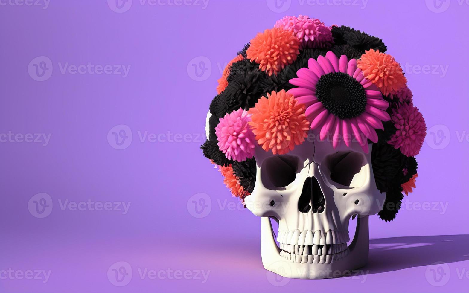 skalle med blommor läskigt kreativ för dia de los muertos dag av de död- halloween foto