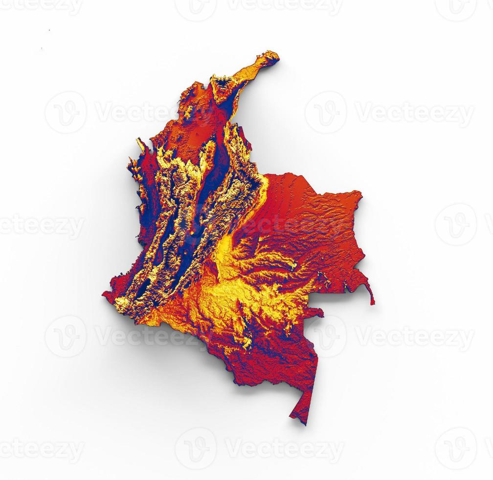 colombia Karta med de flagga färger röd och gul skuggad lättnad Karta 3d illustration foto