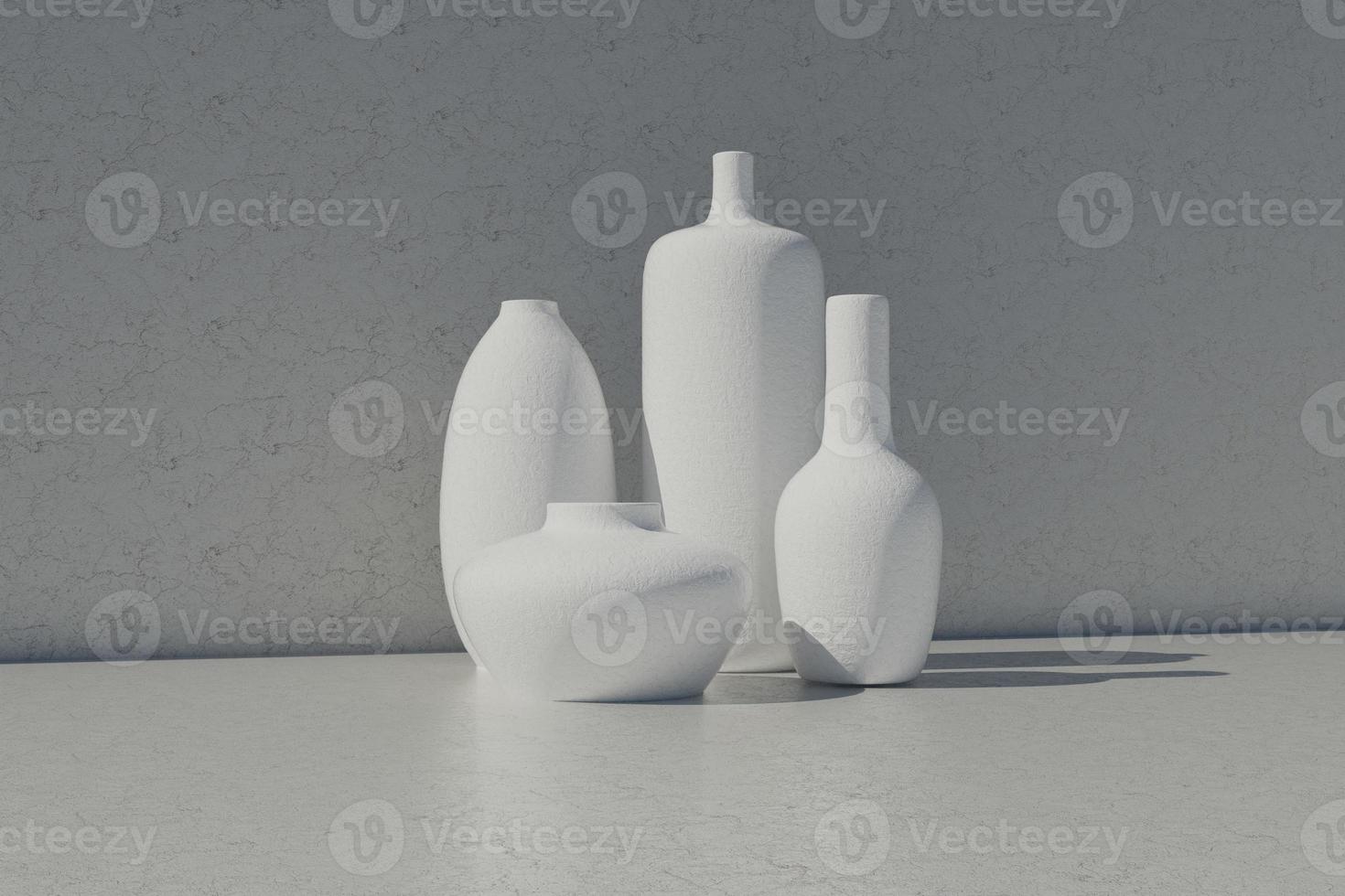 vit keramisk vaser dekor på solnedgång 3d framställa. foto