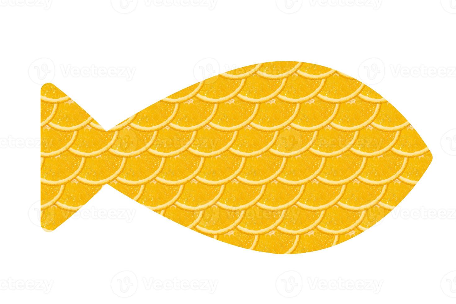 skivad orange fisk form, isolerat vit bakgrund foto