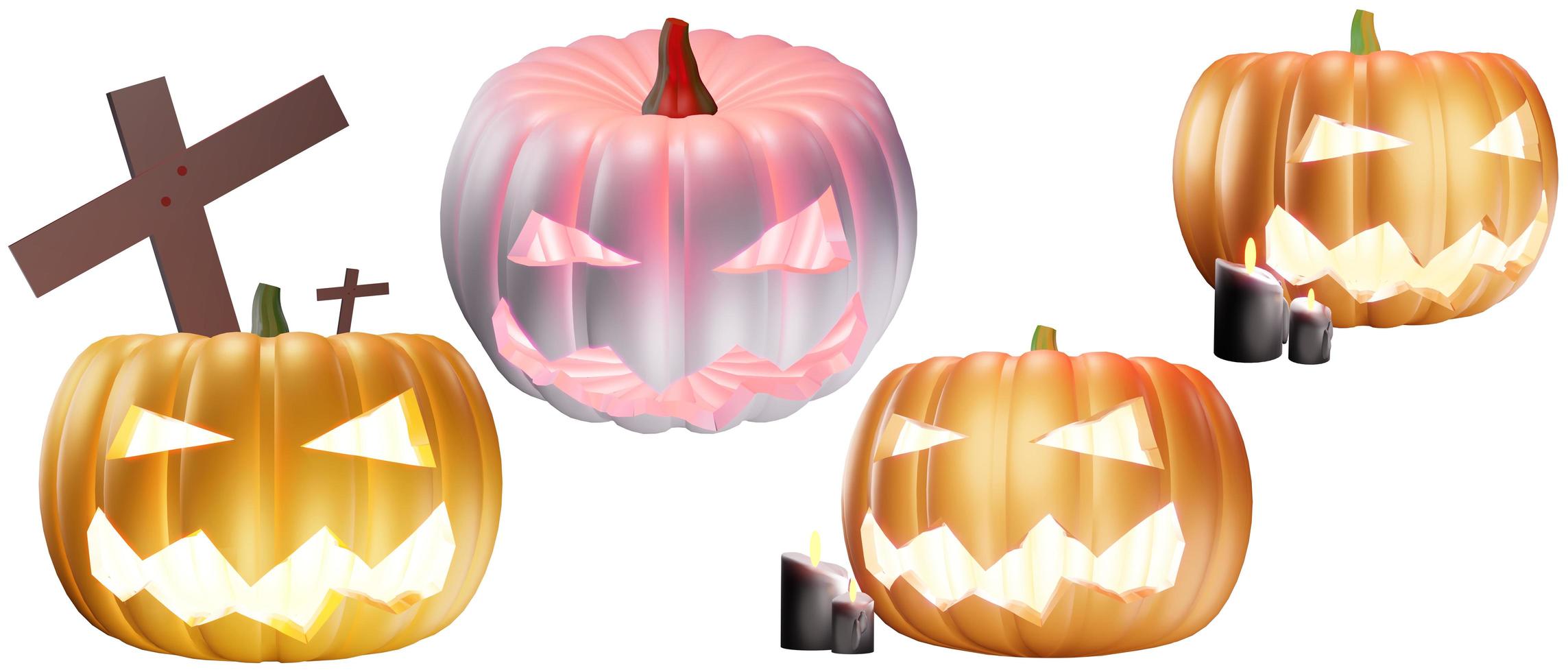 halloween pumpa uppsättning inkluderad 3d illustration isolerat på en vit bakgrund med klippning väg foto