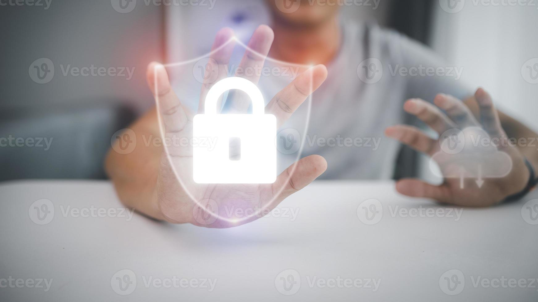 skydd nätverk säkerhet dator och säker din data begrepp. digital brottslighet förbi ett anonym hacker foto
