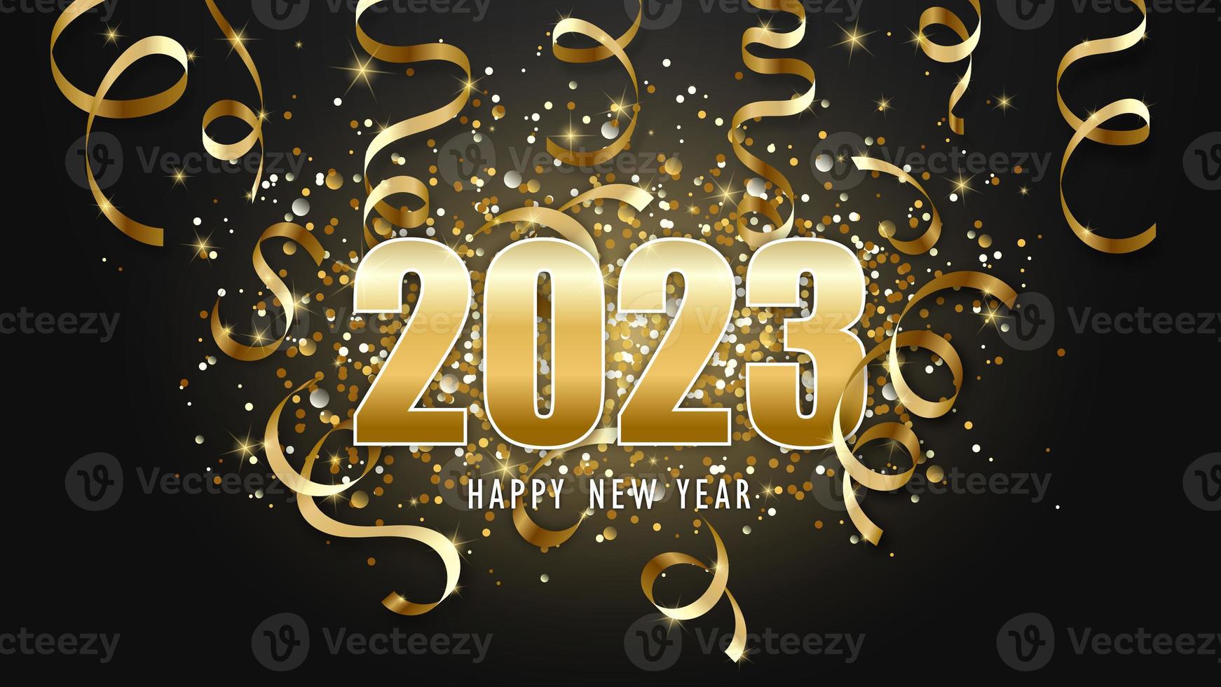 Lycklig ny år 2023. guld serpentin. vektor illustration. jul bakgrund. foto