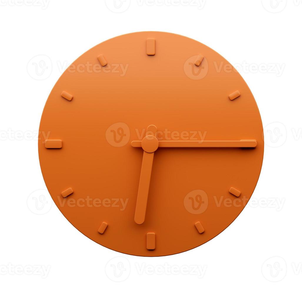 minimal orange klocka 6 15 fjärdedel över sex Klockan abstrakt minimalistisk vägg klocka sex femton 3d illustration foto