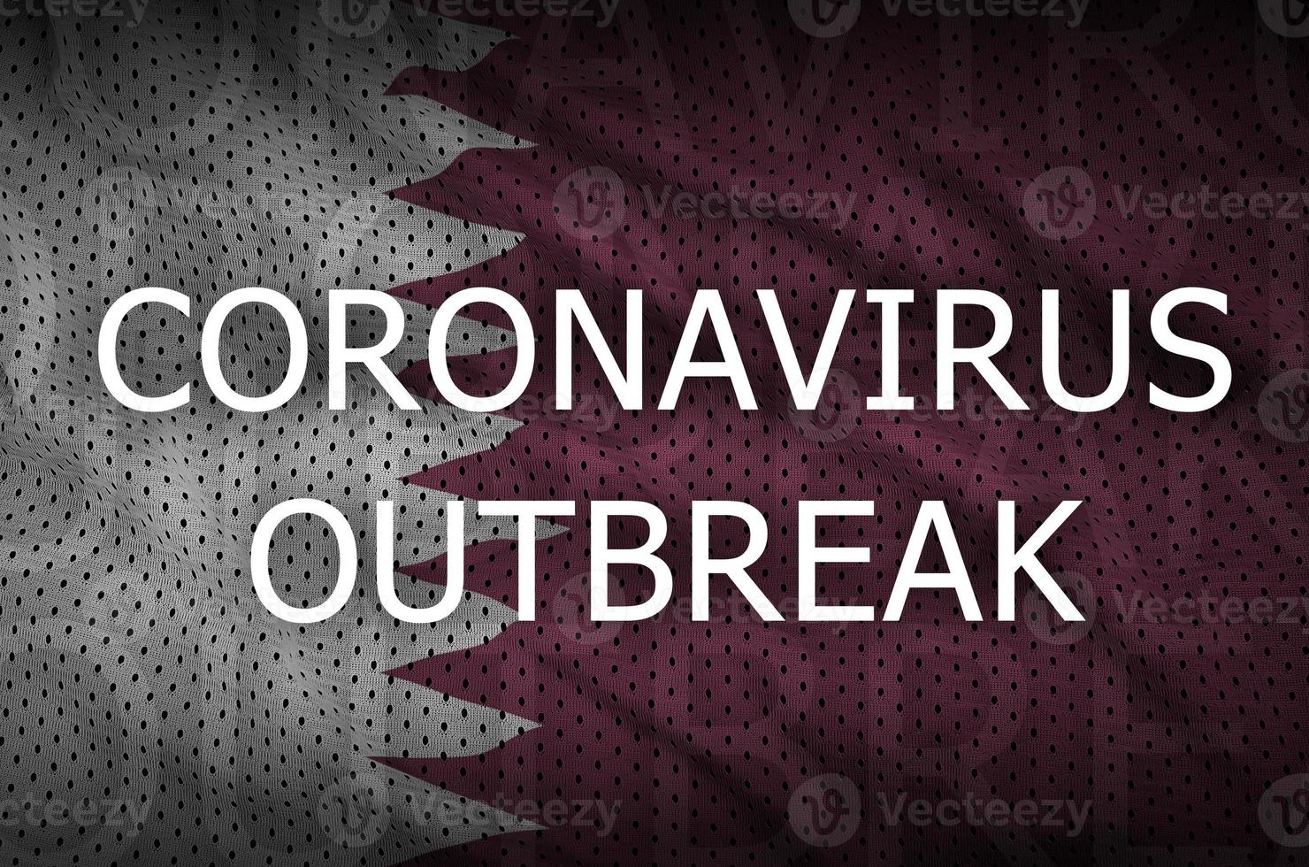 qatar flagga och coronavirus utbrott inskrift. covid-19 eller 2019-ncov virus foto