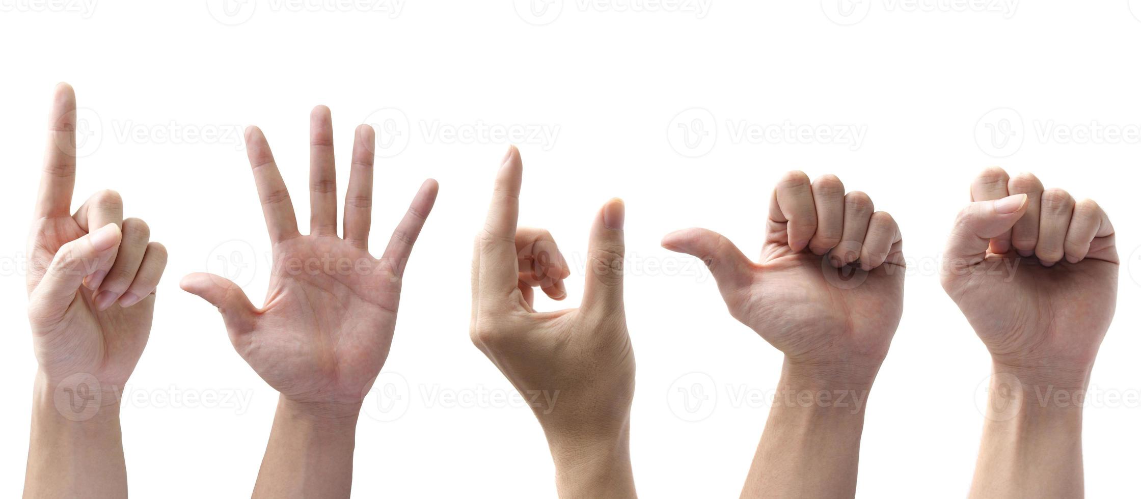 uppsättning av gestikulerar händer isolerat på vit bakgrund foto