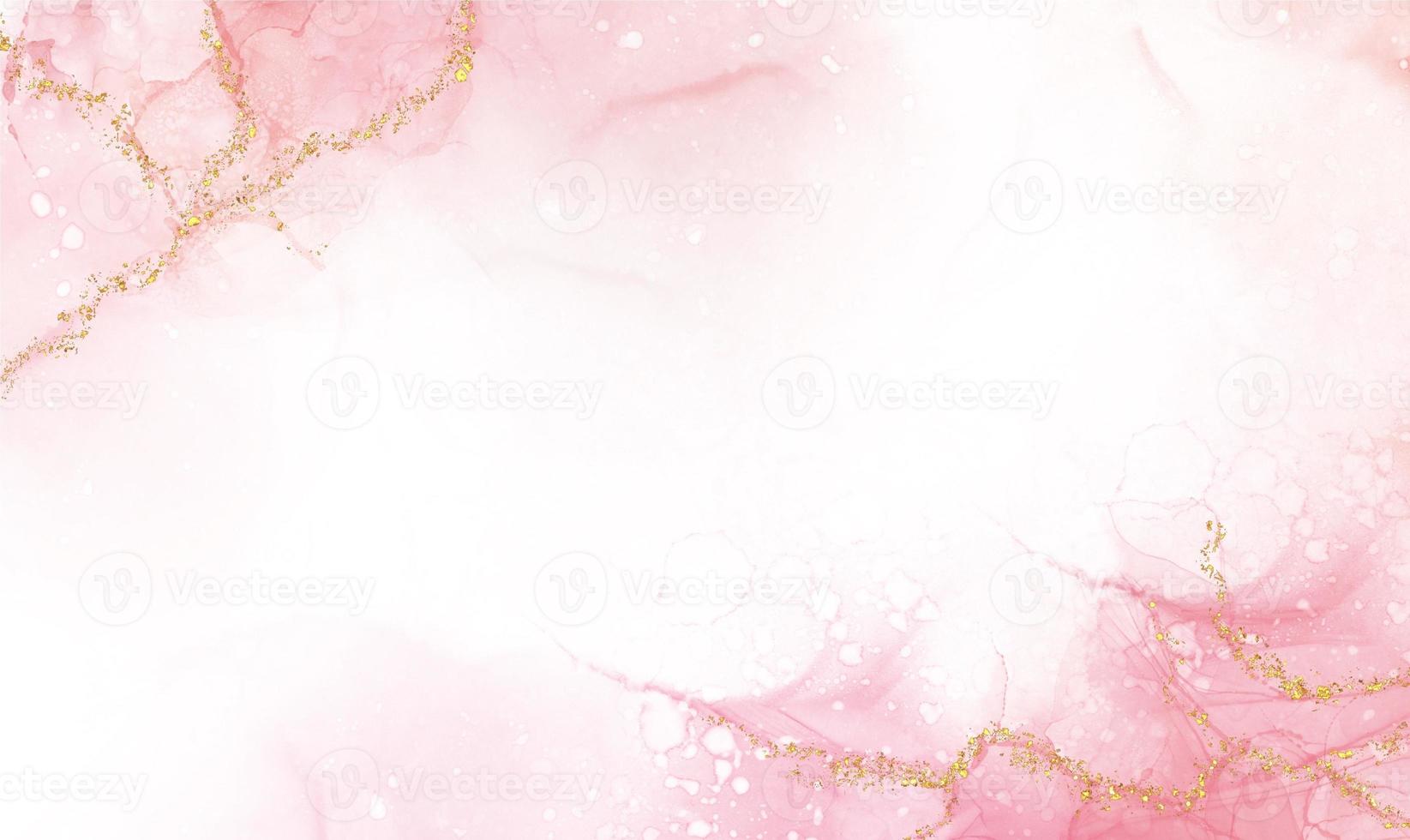 abstrakt vattenfärg eller alkohol bläck konst med reste sig guld rosa vit bakgrund guld glitter. pastell marmor teckning effekt. llustration design mall för bröllop inbjudan, dekoration, baner foto