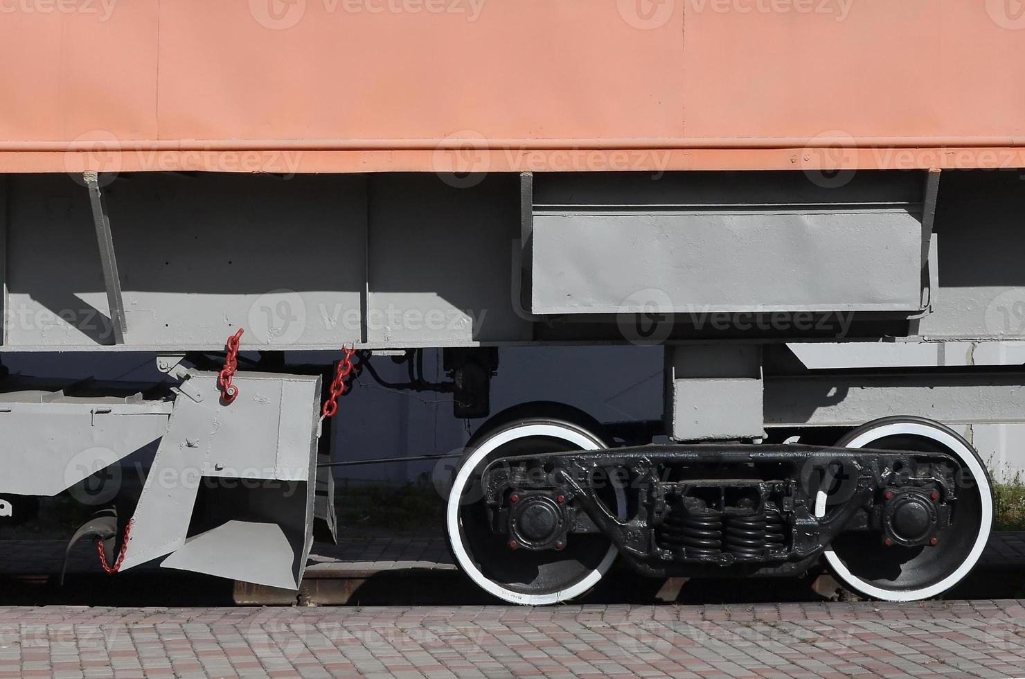 Foto av de hjul av de ryska järnväg teknisk Stöd tåg