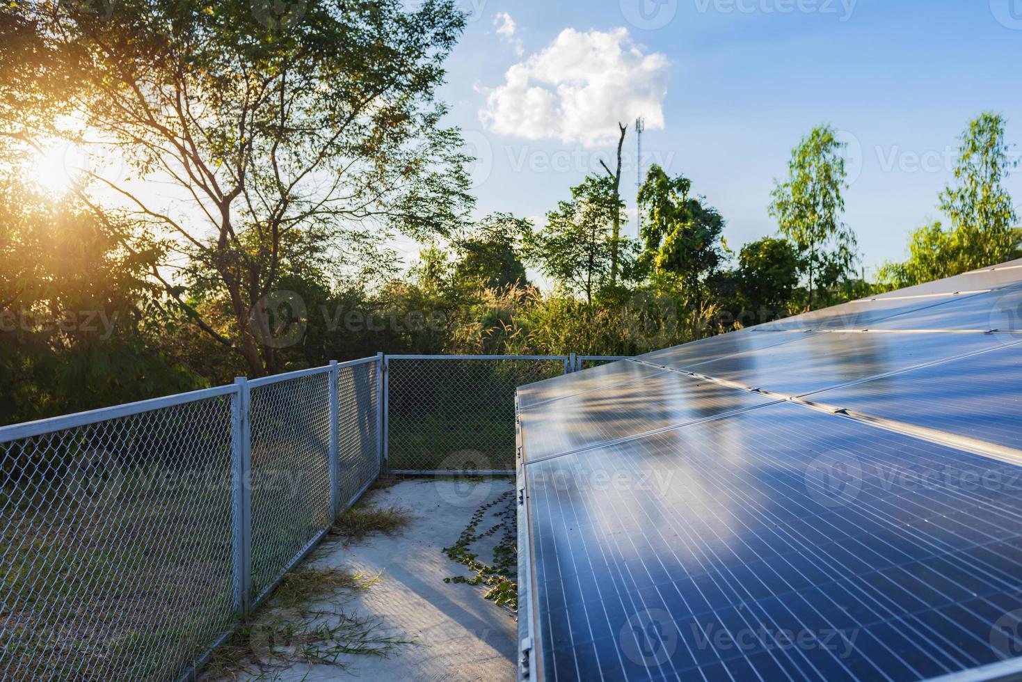 solceller kraft tillförsel system. sol- energi paneler. sol- kraft växt. de källa av ekologisk förnybar energi. - bild foto