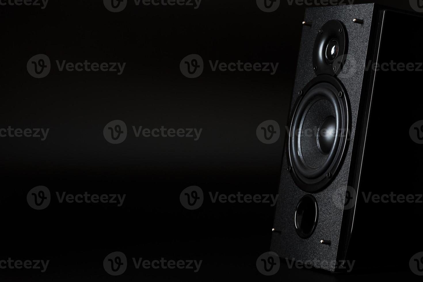 audio högtalare systemet på en svart bakgrund. minimalistisk begrepp foto