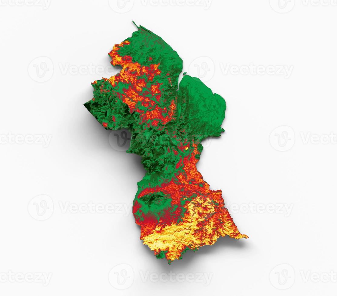 guyana Karta med de flagga färger röd grön och gul skuggad lättnad Karta 3d illustration foto