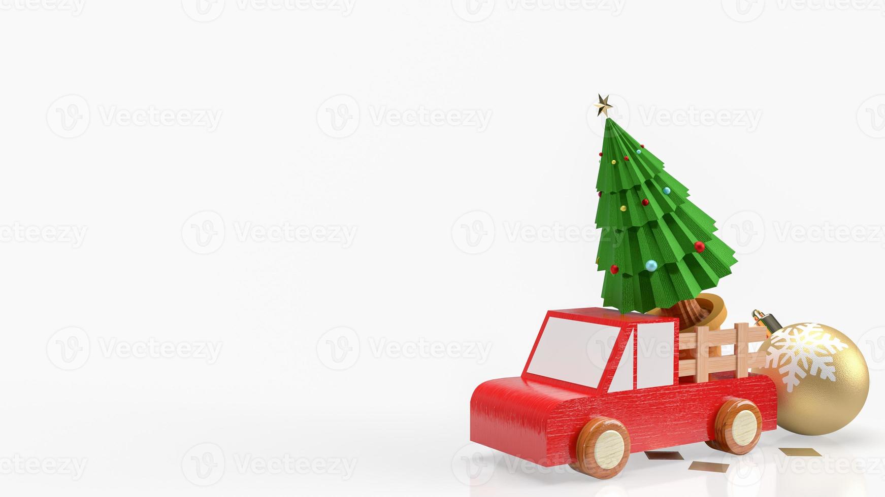 de jul träd i trä lastbil på vit bakgrund 3d tolkning foto