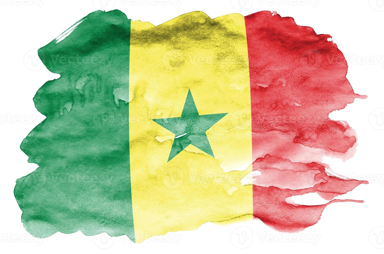 senegal flagga är avbildad i flytande vattenfärg stil isolerat på vit bakgrund foto