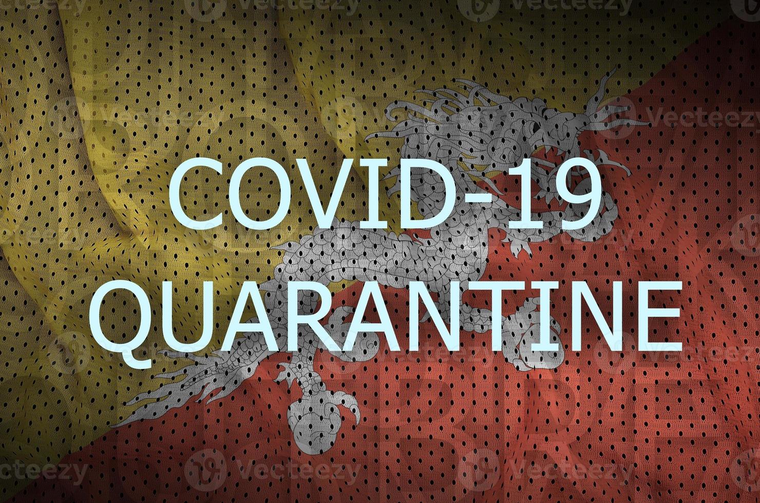 bhutan flagga och covid-19 karantän inskrift. coronavirus eller 2019-ncov virus foto